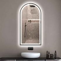 Oglindă cu LED, dezaburire, ceas și bluetooth Cosimo Black 50x100 cm, lumină Internă și Ambientală, ramă neagră